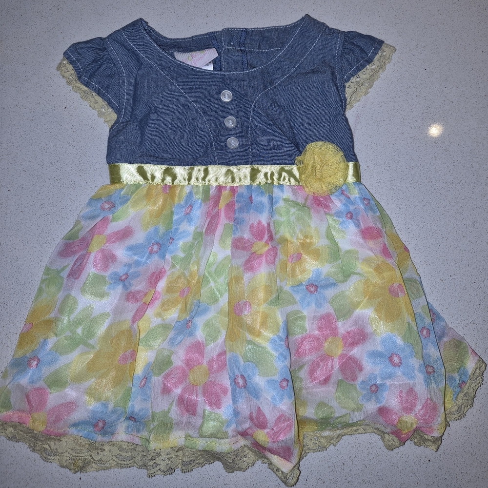 Duck Duck Goose Denim Yellow and Floral Kids Dress 3T